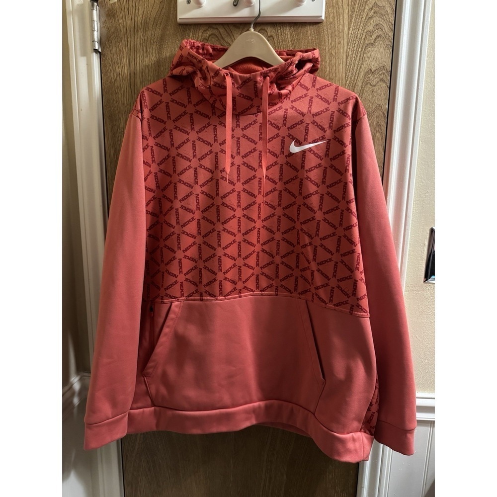Nike Men's Therma-FIT GeoPrint Pullover Hoodie Orange White XXL Geometric Logo